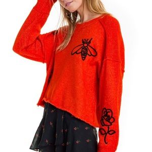 WILDFOX Bee & Flower Embroidered Knit Cropped Sweater